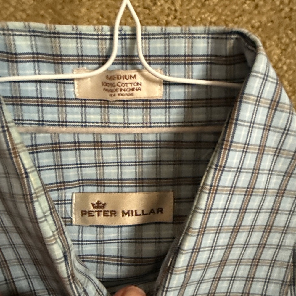 Peter Millar Light Blue and Brown Check Shirt